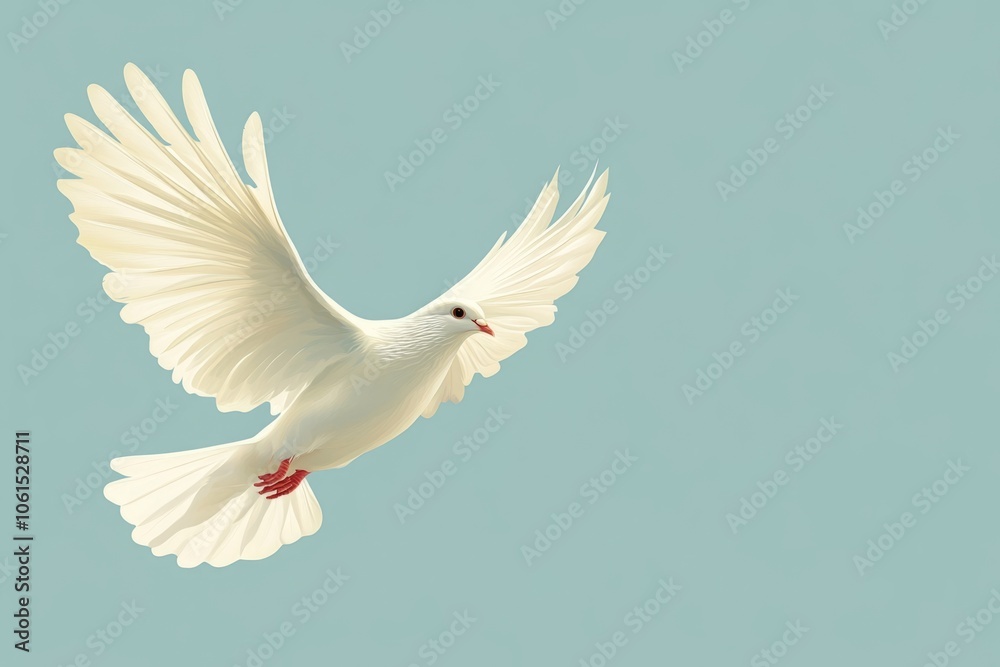 White dove flying with open wings symbolizing peace and hope White dove flying with open wings symbolizing peace and hope