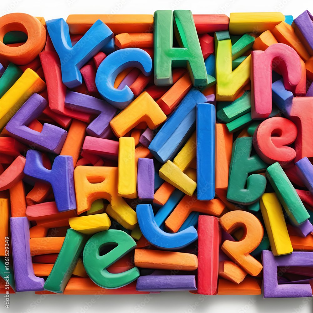 Fototapeta premium Crayon line pattern, colorful English letters in children's style, suitable for learning.