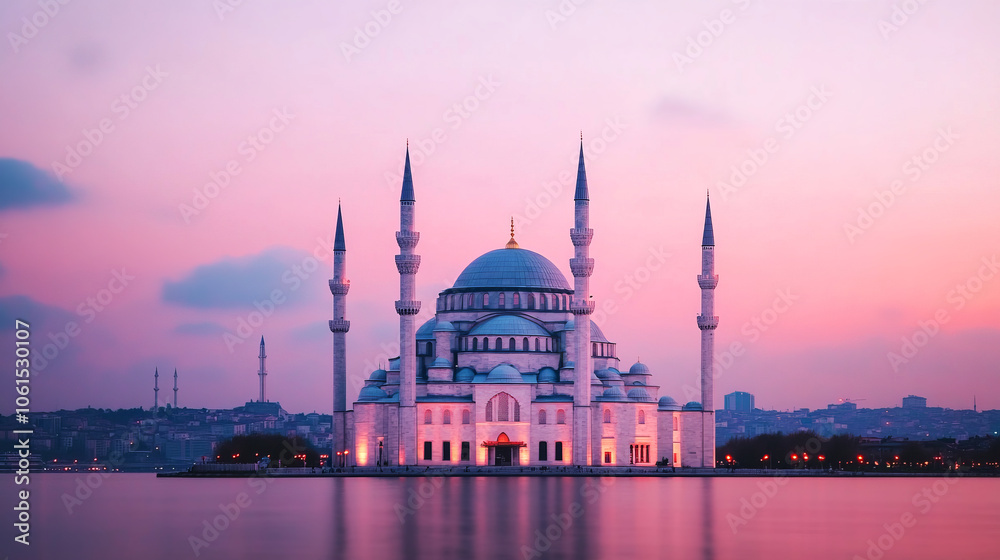 Fototapeta premium Stunning Panoramic View of a Mosque at Sunset