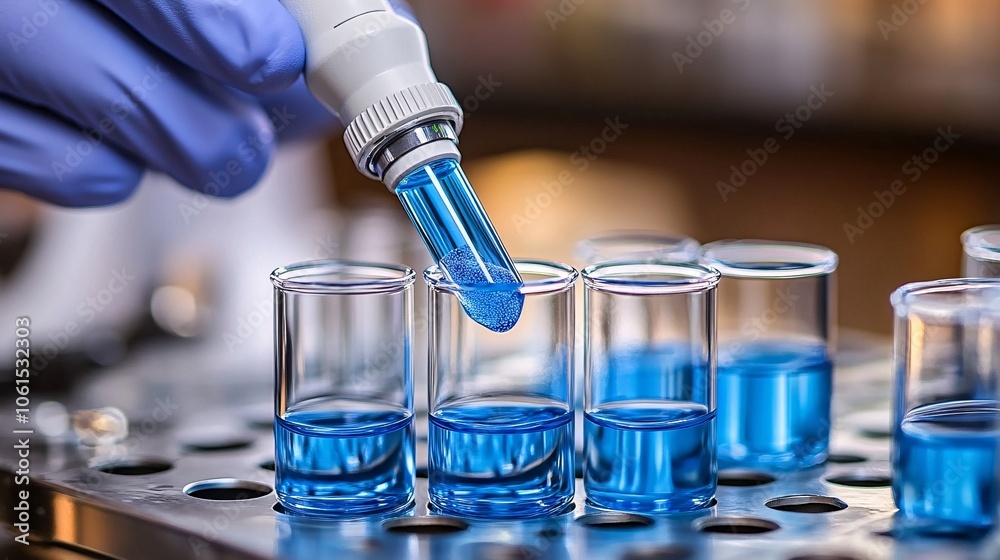 Biochemist using AI-powered diagnostic tools to study enzyme reactions and cell behavior in a high-tech lab with empty space for text Biochemist using AI-powered diagnostic tools to study enzyme reactions and cell behavior in a high-tech lab with empty space for text