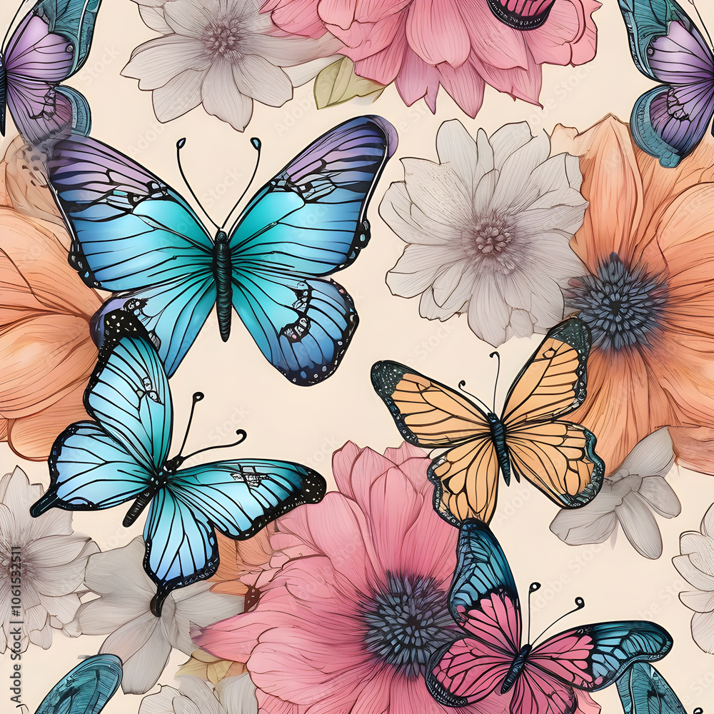 The crayon line pattern, beautiful flower and butterfly patterns give a light and comfortable feeling. The crayon line pattern, beautiful flower and butterfly patterns give a light and comfortable feeling.