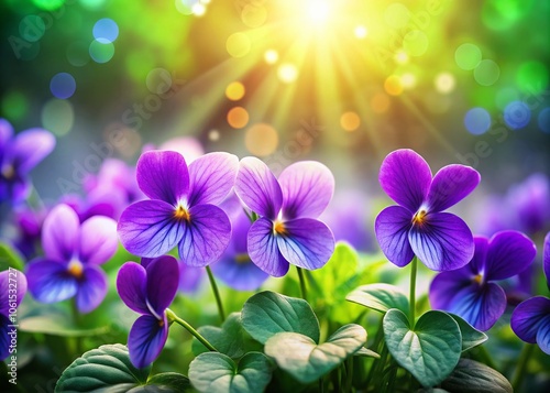 Violets in Bloom with Bokeh Effect - Captivating Floral Photography, Nature Background, Vibrant Purple Flowers, Soft Focus, Spring Aesthetic, Garden Beauty, Botanical Art, Dreamy Atmosphere