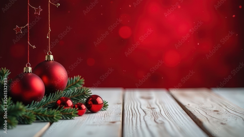 red Christmas background with white wooden, bokeh, Copy space red Christmas background with white wooden, bokeh, Copy space