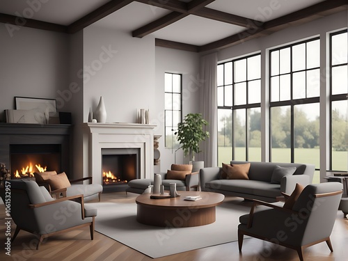 A Living Room in the Home interior with sofa and table view window photo