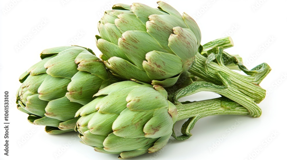 Fototapeta premium Fresh Green Artichokes Isolated on White Background