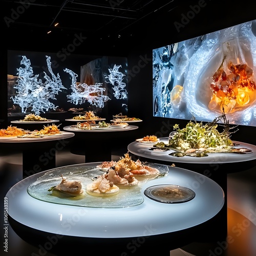 Fototapeta Naklejka Na Ścianę i Meble -  Molecular Gastronomy Culinary Experimentation Showcased in Museum like Contemporary Exhibition Space