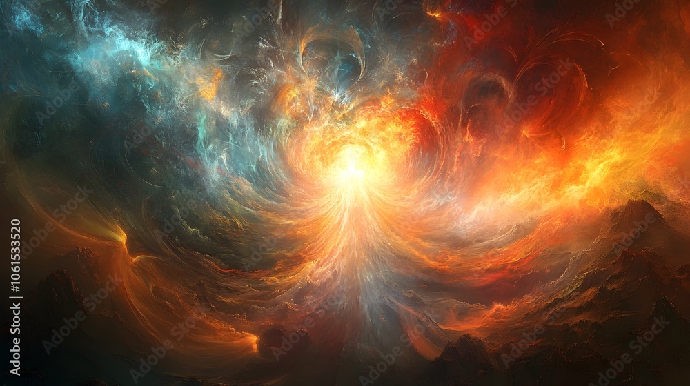 Obraz premium Swirling Vortex of Cosmic Consciousness Emerging from the Ethereal Realm