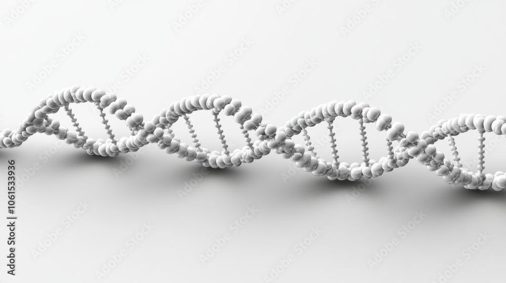 3D White DNA Double Helix Model on White Background 3D White DNA Double Helix Model on White Background
