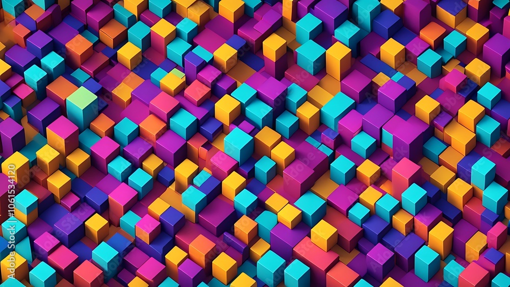 3D cubes in a 2D matrix vibrant colors intricate layers surreal futurism geometric harmony 3D cubes in a 2D matrix vibrant colors intricate layers surreal futurism geometric harmony
