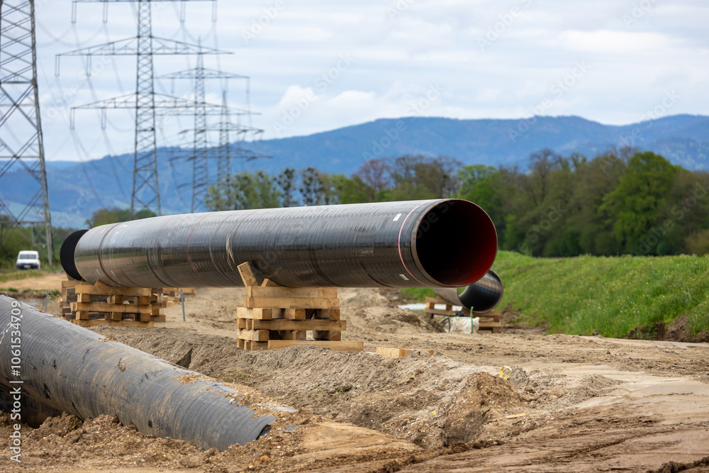 Bauarbeiten für die neue Ferngasleitung Trans-Europa-Naturgas-Pipeline III (TENP III) in der Nähe von Rheinau. Bauarbeiten für die neue Ferngasleitung Trans-Europa-Naturgas-Pipeline III (TENP III) in der Nähe von Rheinau.