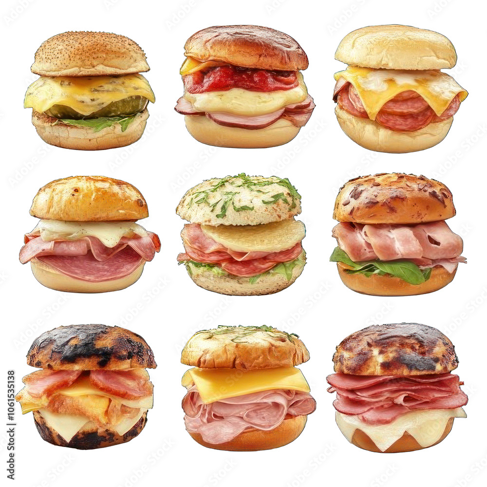 Collection of PNG. A Sandwich with Ham, Cheese, isolated on a transparency background. Collection of PNG. A Sandwich with Ham, Cheese, isolated on a transparency background.