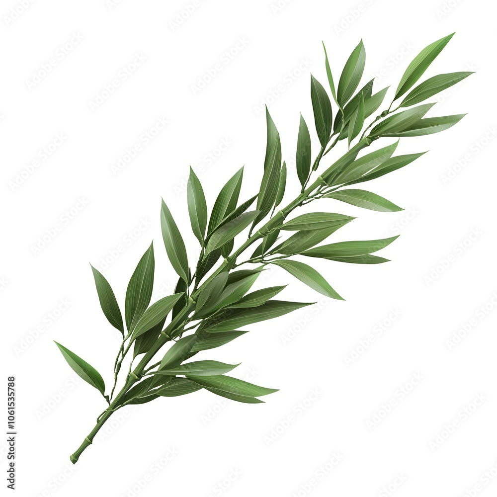 Fototapeta premium a realistic bamboo stalk with leaves, natural green, detailed segments, photorealistic, isolated on white background
