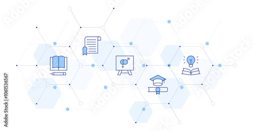 Education Banner Vector Illustration with Icon Style in Between. Line Duotone icon. Containing certificate, knowledge, sex education, diploma, education
