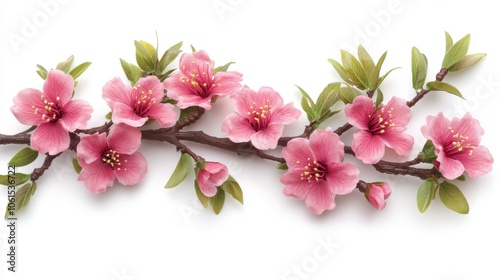 Pink Flowers Branch Isolated White Background Spring Blossom Floral Decoration