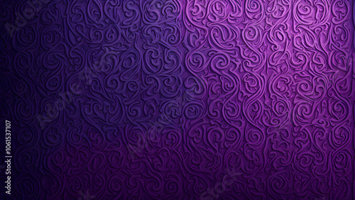 A purple background with a pattern of swirls and curves