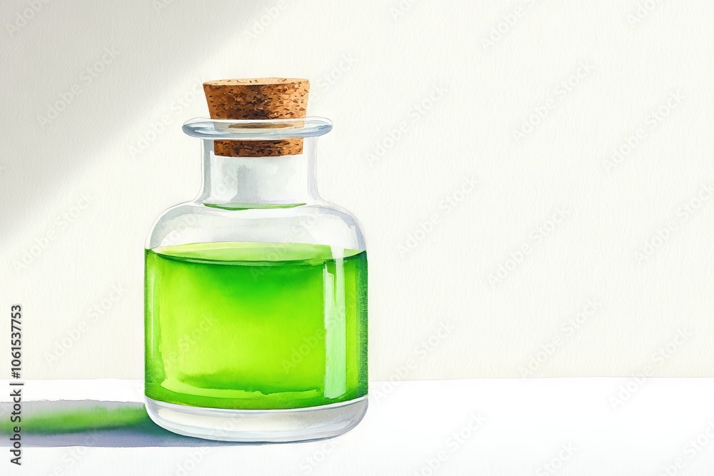 Watercolor Painting of Green Potion in Glass Bottle Watercolor Painting of Green Potion in Glass Bottle