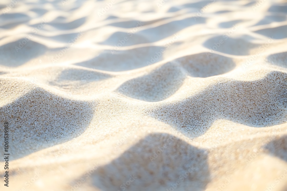 Soft sunlight illuminates rippled beach sand, creating a serene summer background