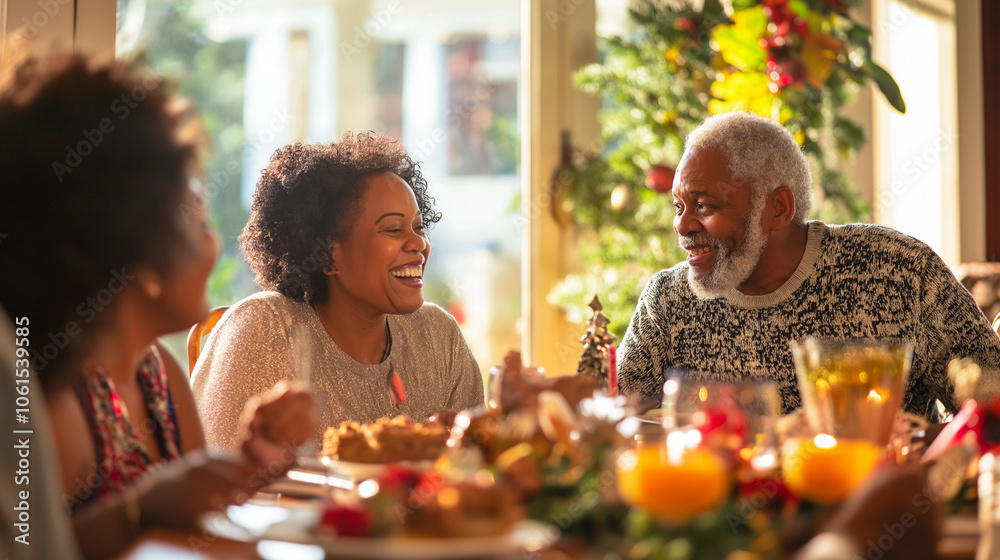 A chosen family of friends enjoying a laid-back Christmas dinner A chosen family of friends enjoying a laid-back Christmas dinner