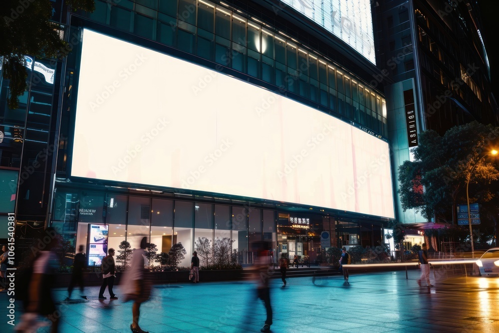 Blank curved led mockup on building people transportation advertisement. Blank curved led mockup on building people transportation advertisement.