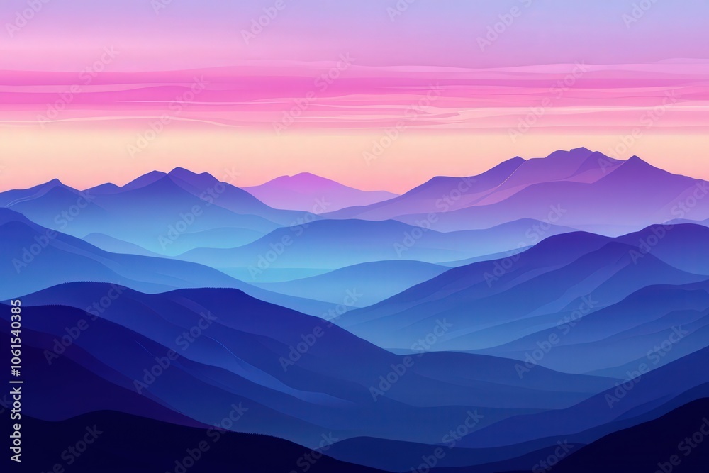 Obraz premium Majestic mountain range at sunset with vibrant purple and blue hues