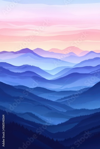 Beautiful purple and blue mountain landscape at sunrise