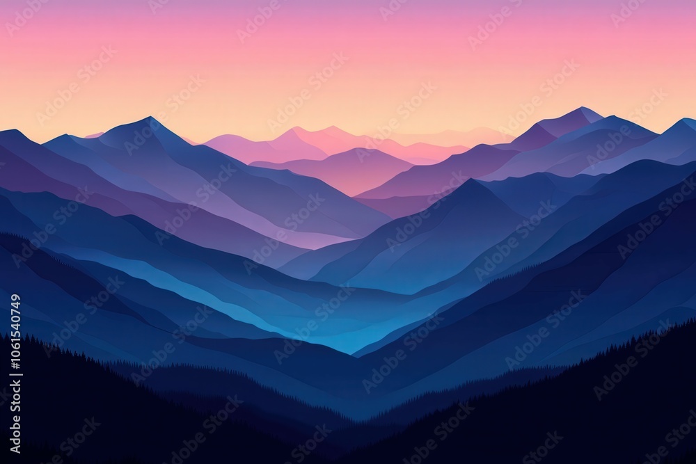 Fototapeta premium Majestic mountain landscape at sunset with layers of purple hues