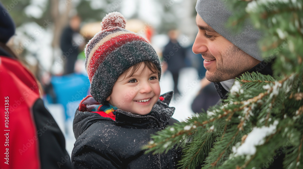 Obraz premium A community Christmas event at a local park, featuring blended families and friends participating in games and activities