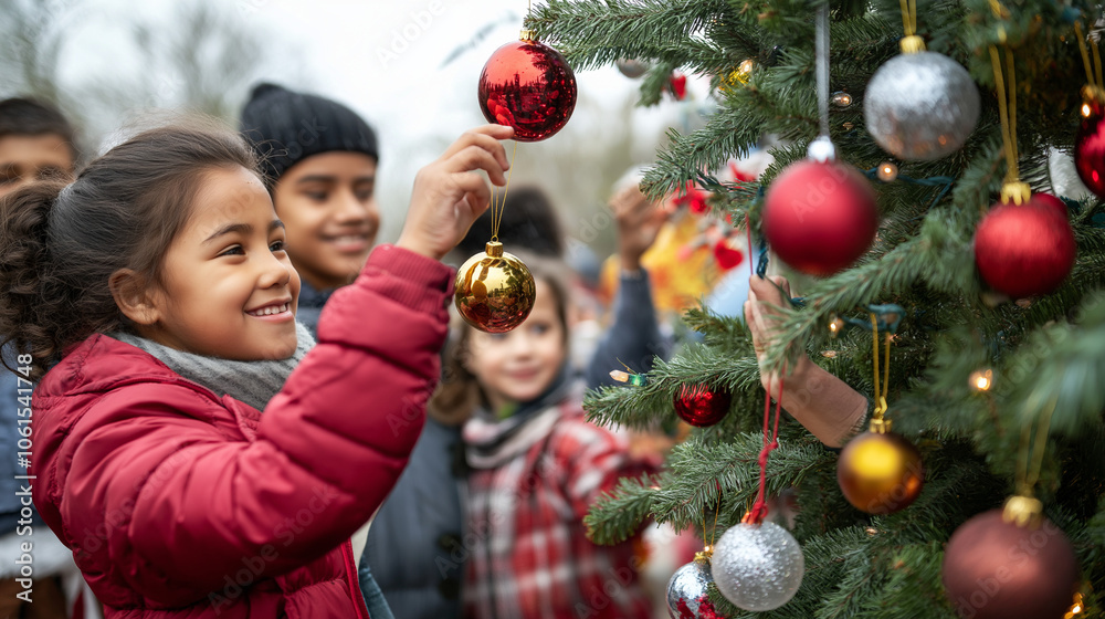 A community Christmas event at a local park, featuring blended families and friends participating in games and activities A community Christmas event at a local park, featuring blended families and friends participating in games and activities