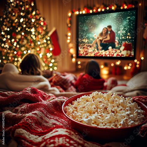 A group of friends enjoying a casual Christmas movie nigh