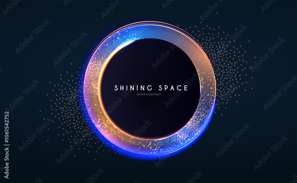 Shining circle neon banner with glitter and light effect