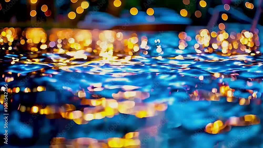 a pool  at nigha pool  at night with  lights  reflecting on the watert with  lights  reflecting on the water