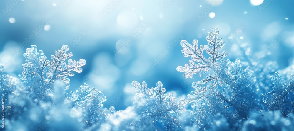 Blue Winter Snowflake Background with Copy Space on blurred background Blue Winter Snowflake Background with Copy Space on blurred background