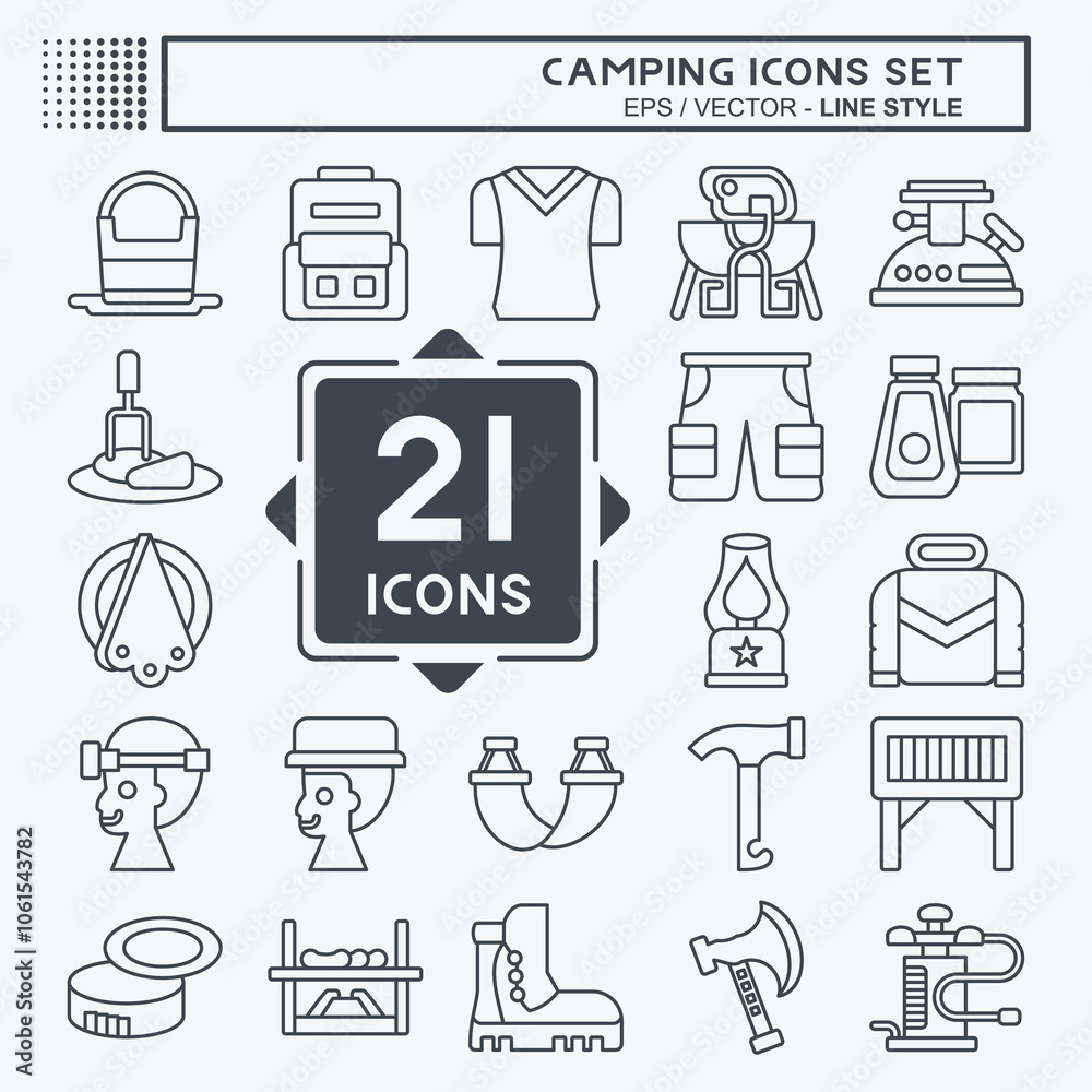 Icon Set Camping. related to Adventure symbol. line style. simple design editable Icon Set Camping. related to Adventure symbol. line style. simple design editable