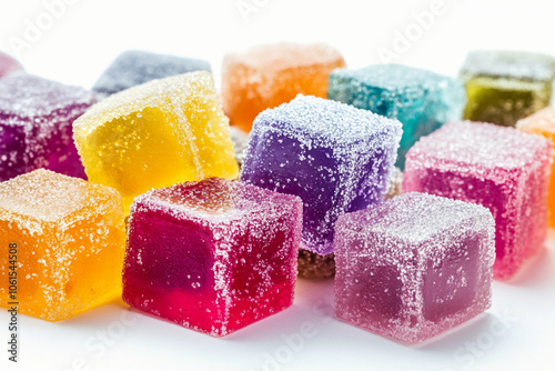 gummy isolated on white background: colorful jelly gummy cubes , gummy texture, eating gummy bear, gummy candy, eating 