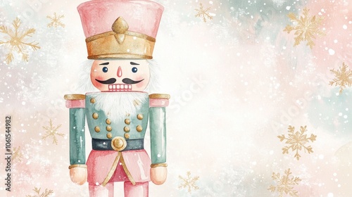 Charming Watercolor Nutcracker on a Snowy Background