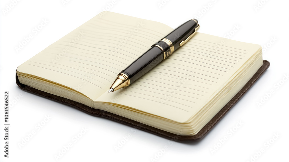 open notebook with pen on white background open notebook with pen on white background