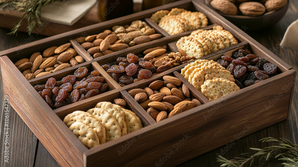 Artisan snack box filled with organic nuts, dried fruits, and crackers, perfect for sharing or enjoying alone. delightful assortment for any occasion Artisan snack box filled with organic nuts, dried fruits, and crackers, perfect for sharing or enjoying alone. delightful assortment for any occasion