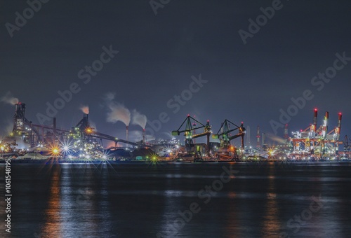 oil refinery at night