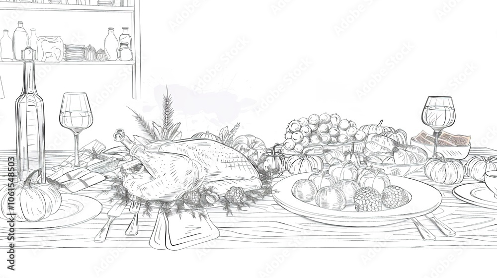 Fototapeta premium Continuous line drawing of Thanksgiving celebration