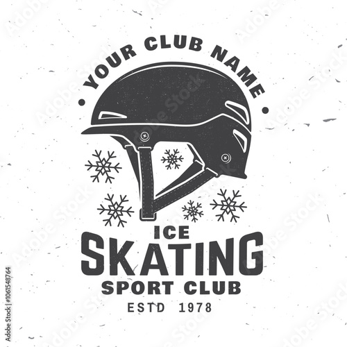 Ice Skate club logo, badge design. Concept for shirt or logo, print, stamp or tee with helmet for ice skating . Winter sport. Vector illustration