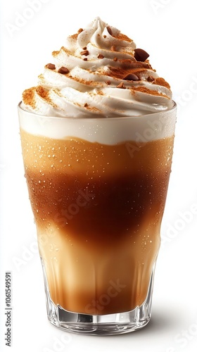 refreshing iced caramel macchiato served against a white background highlighting the creamy layers and rich espresso blend inviting coffee lovers to indulge in a cool treat