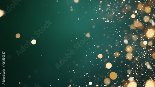 Beautiful Bokeh Background with Golden and White Particles on a Green Canvas for Festive Celebrations