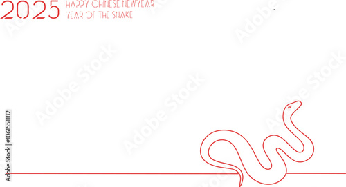 Chinese Newyear 2025 snake lineart on blank background for template,banner, invitation card 