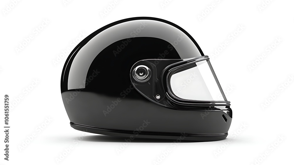 Fototapeta premium Vintage Black Helmet Side View on White Background