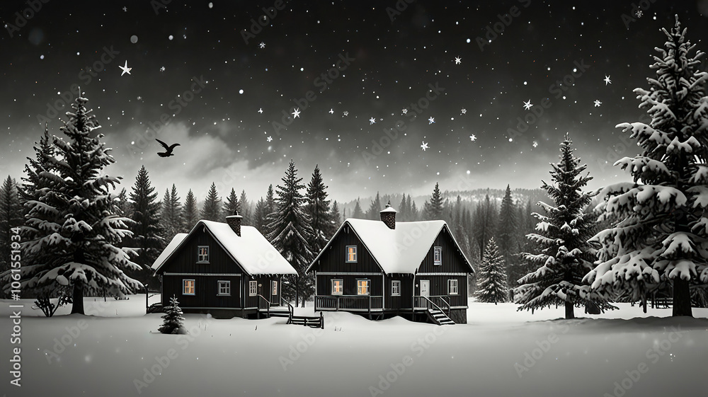 Cozy Winter Cabin Amidst Snowy Forest Landscape Cozy Winter Cabin Amidst Snowy Forest Landscape