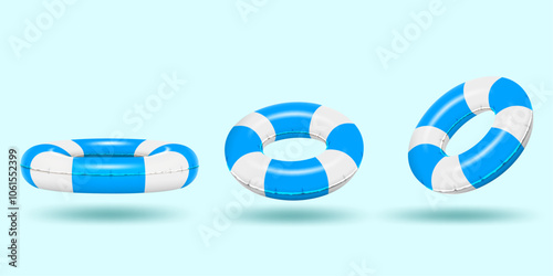 3D realistic swim rings isolated on the light blue background.summer swimming rings realistic vector illustration.
