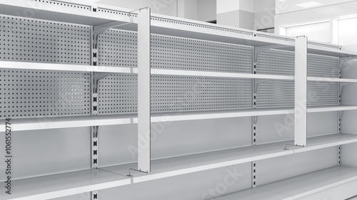 Schilderij op canvas Close-up of shelf stoppers mockup and empty supermarket shelves