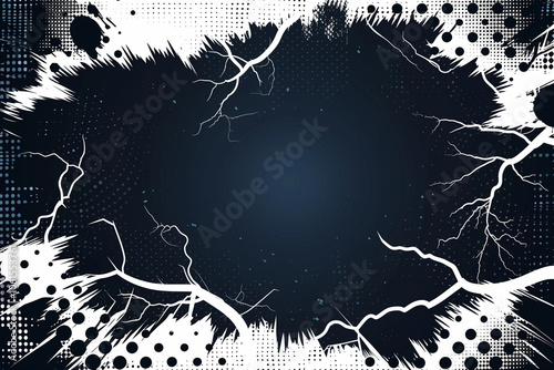 Obraz na płótnie Superhero comic book frame background, center opening with halftone print texture transparent smooth blend effect, lightning struck, separate layers vector
w salonie