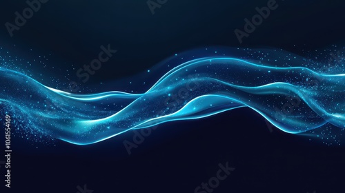 Ethereal Bioluminescent Liquid Splash: Glowing Droplets and Light Trails in Deep Marine Tones. High-Resolution Background for Scientific Innovation and Biotech Marketing.