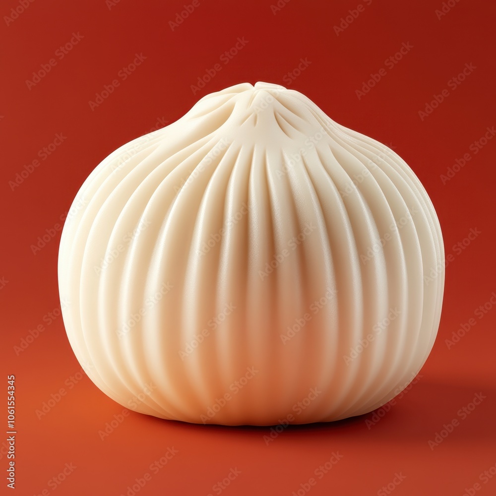 Minimalist Sculptural Onion Bulb on a Vibrant Red Background Minimalist Sculptural Onion Bulb on a Vibrant Red Background